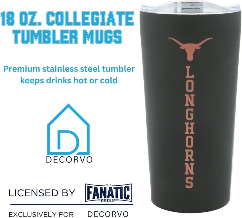 Decorvo Officially Licensed Collegiate Stainless Steel Tumbler - Double Walled Insulated Travel Tumbler with Slide Lid - 18 oz (Texas - Black) - Image 4